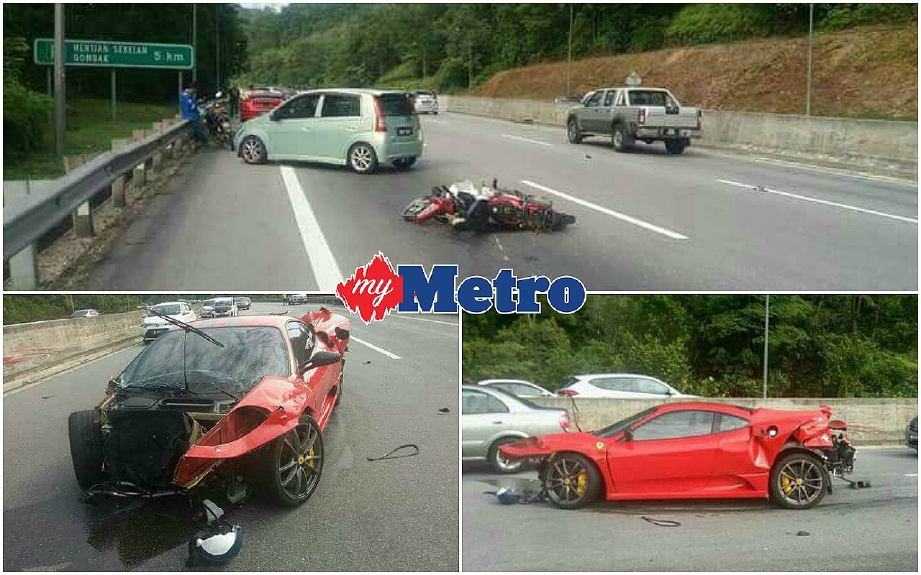 Motosikal yang ditunggang mangsa selepas dirempuh Ferrari. FOTO Ihsan Bomba