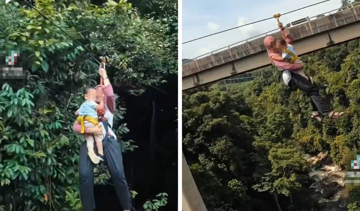 Polis siasat video ibu pegang anak sambil main flying fox | Harian Metro