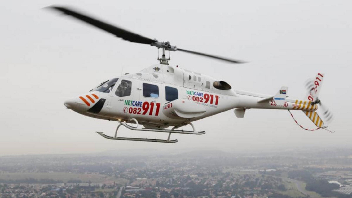 Helikopter Netcare 911 jenis sama yang dilaporkan terhempas di KZN Afrika Selatan. FOTO Agensi