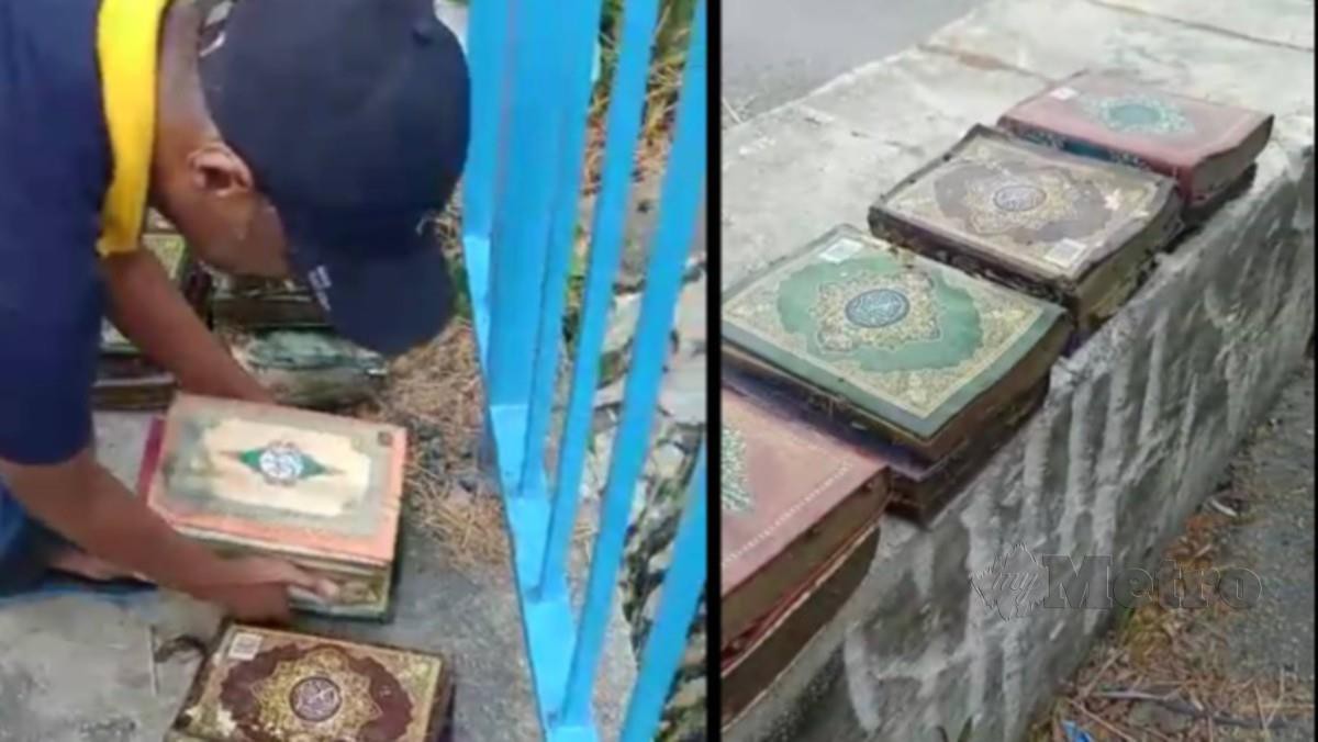 TANGKAP layar video penemuan al-Quran yang dibuang ke dalam longkang. FOTO video tular