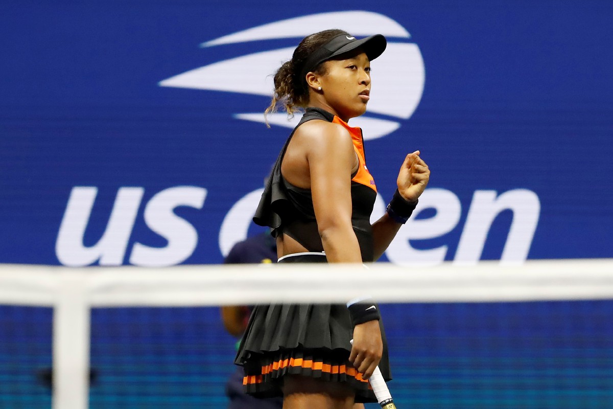 Aug 31, 2019; Flushing, NY, USA; Naomi Osaka of Japan reacts after winning a point against Coco Gauff of the United States (not pictured) in the third round on day six of the 2019 U.S. Open tennis tournament at USTA Billie Jean King National Tennis Center. Mandatory Credit: Geoff Burke-USA TODAY Sports