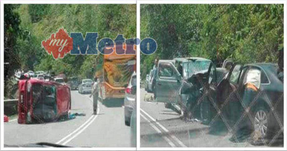 Keadaan tiga kenderaan yang rosak teruk selepas terbabit dalam kemalangan maut di Jalan Raya Timur Barat Gerik-Jeli. FOTO Ihsan Pembaca