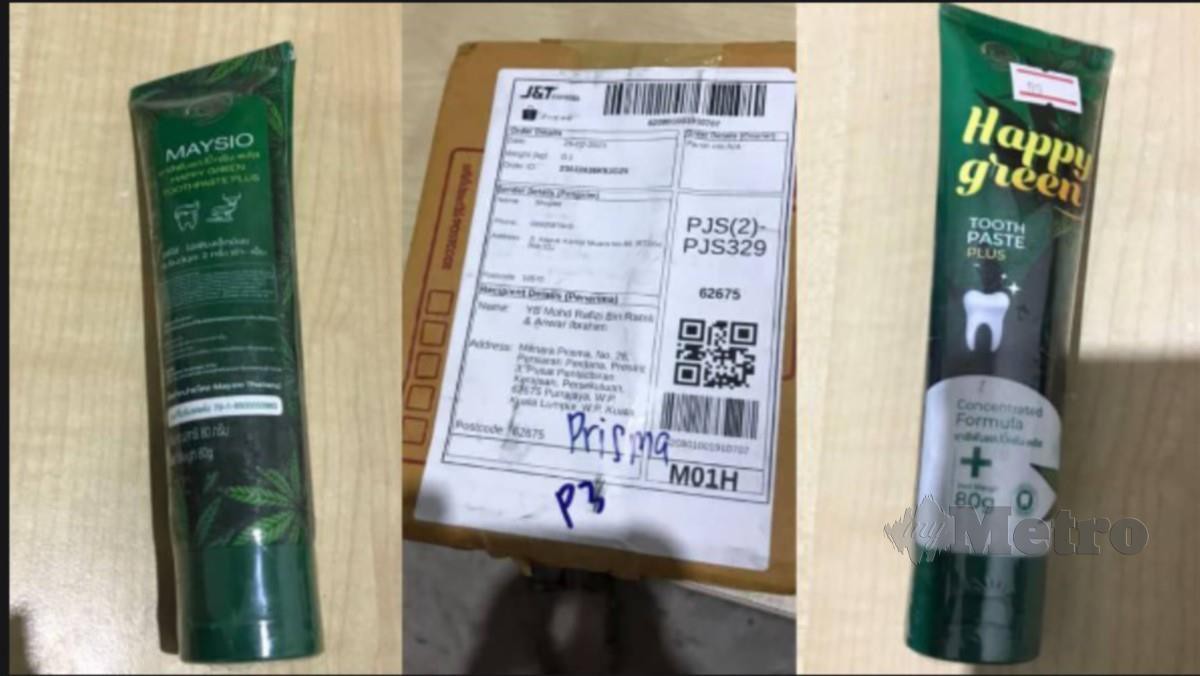 BUNGKUSAN mengandungi ubat gigi yang dihantar kepada Anwar dan Rafizi. FOTO ihsan polis 