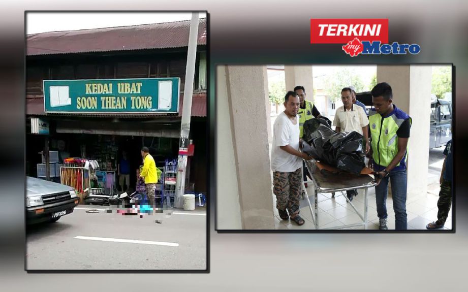 Roslan (kiri) membawa jenazah Muhammad Ammar ke Unit Forensik Hospital Kepala Batas selepas meninggal dunia akibat digilis lori di Jalan Penaga, Seberang Perai Utara, Pulau Pinang. FOTO Amir Irshad Omar dan ihsan pembaca