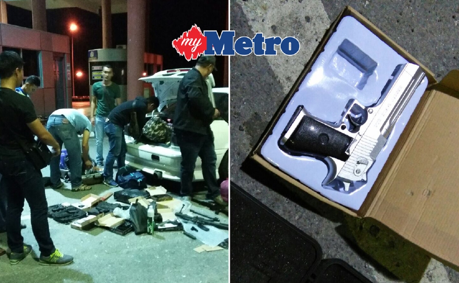 Antara senjata api tiruan ditemui ialah senapang patah, pistol, botol gas dan peluru plastik.- Foto Ihsan PDRM