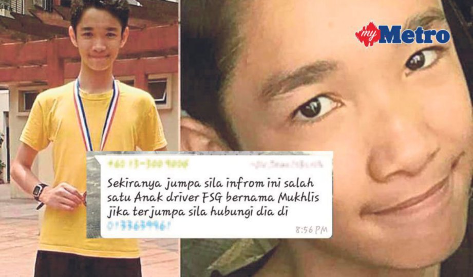 SYED Nabiil Syaamil hilang sejak Jumaat lalu. Gambar kecil, mesej yang viral bagi mengesan Syed Nabiil Syaamil. 