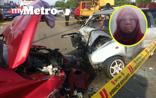 KEADAAN kereta yang terbabit kemalangan. Gambar kecil, guru yang maut. FOTO Nik Abdullah Nik Omar