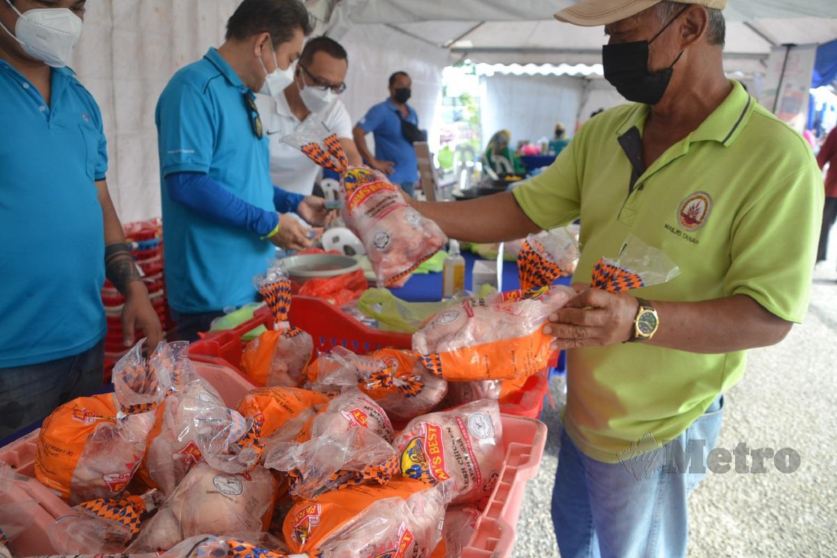 Nazri membeli ayam pada harga RM8 seekor di PJKM pekan Kuala Sungai Baru, Masjid Tanah. FOTO HASSAN OMAR