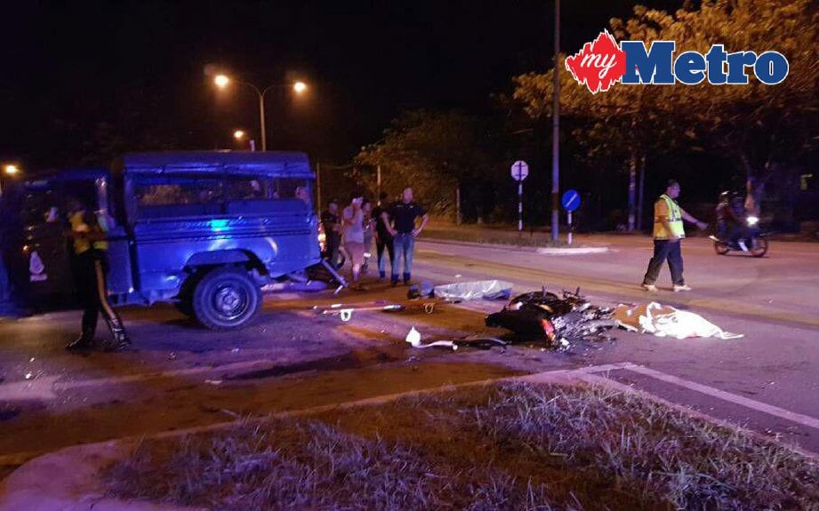 Kemalangan mengorbankan penunggang motosikal di Jalan Persiaran Ros, Bandar Baru Bukit Sentosa, Rawang malam semalam. FOTO ihsan PDRM