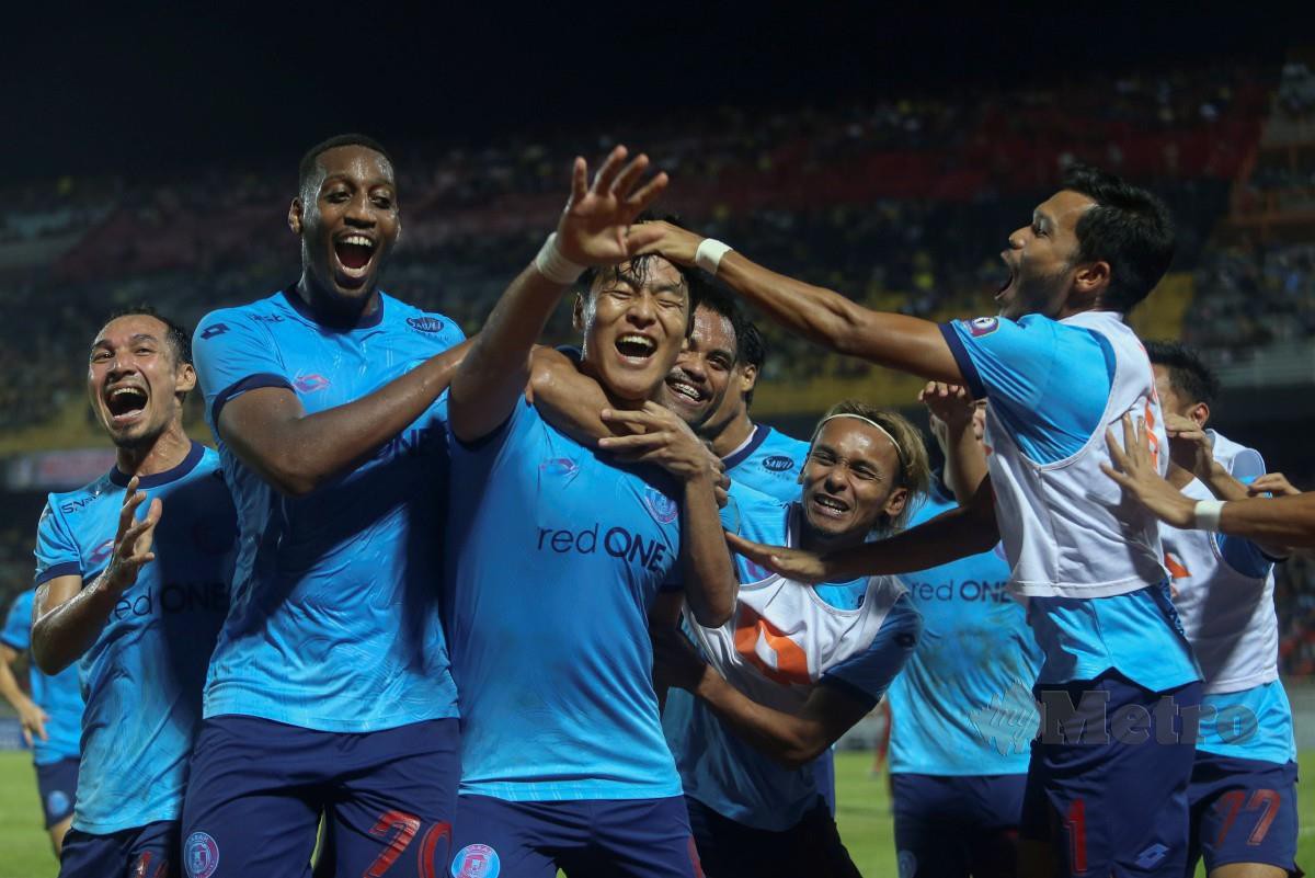 TAESU Park meraikan gol pada perlawanan Liga Super di Stadium Tuanku Abdul Rahman, Paroi. FOTO Azrul Edham