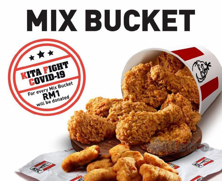 KFC memperkenalkan KFC Mix Bucket di mana RM1 disumbangkan dengan setiap pembelian.