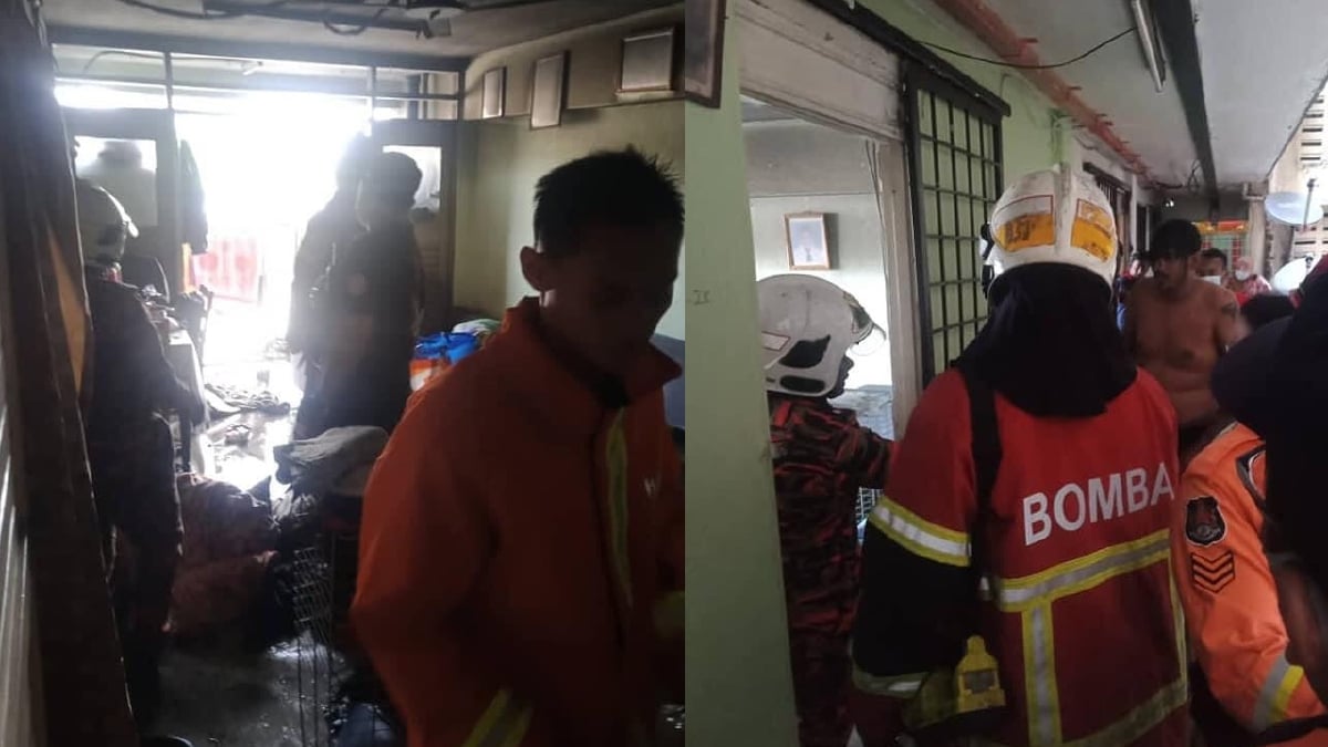 ANGGOTA bomba dan Skuad Penyelamat DBKL menjalankan pemeriksaan di sebuah bilik di Perumahan Awam Sri Terengganu, Jalan Sentul, yang terbakar pagi tadi. FOTO ihsan BOMBA & DBKL