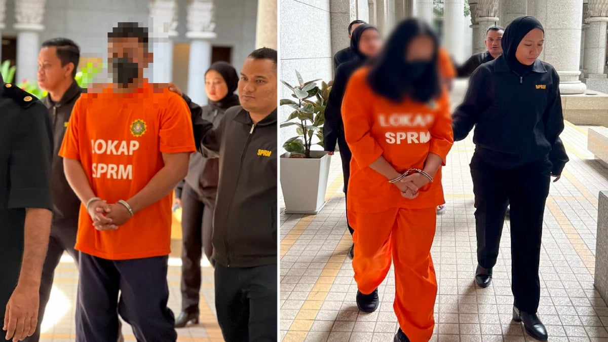 Dua yang direman hari ini bagi siasatan kes meminta dan merima rasuah RM20,000. FOTO Ihsan SPRM