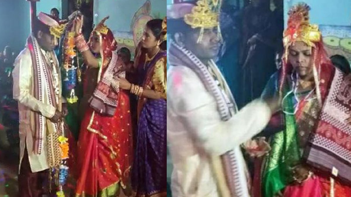 TANGKAP layar dari video stesen OdiTV menunjukkan pengantin perempuan ketika majlis perkahwinan. FOTO Agensi