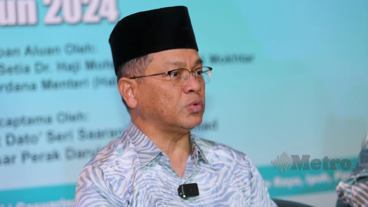 Datuk Dr Mohd Na’im Mokhtar ketika sidang media selepas program Jelajah Madani Ulama’ dan Umara’ Peringkat Negeri Zon Utara Tahun 2024 di Pusat Konvensyen Casuarina, Meru Raya, di sini hari ini. FOTO L Manimaran