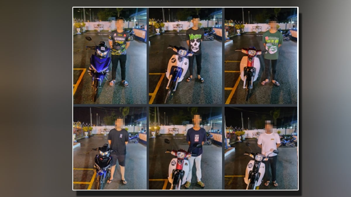 POLIS menahan enam individu termasuk tiga pelajar sekolah yang didapati berlumba haram ketika mengadakan Op Samseng Jalanan di Lingkaran Luar Butterworth (LLB). FOTO ihsan PDRM