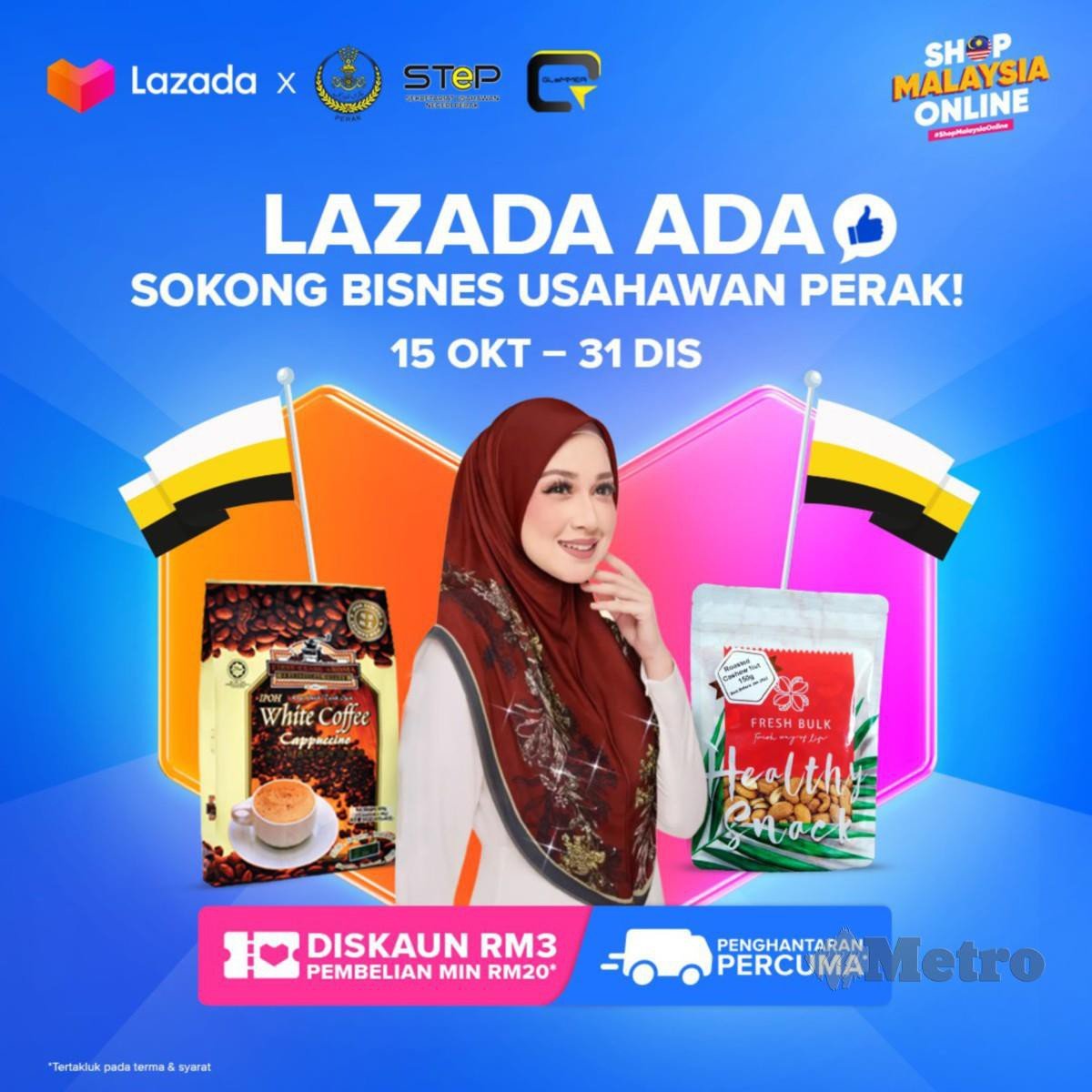 Karnival STeP Lazada yang dianjurkan dari 15 Oktober hingga 31 Disember 2021 mempromosi perniagaan dan produk Perak menerusi laman khas Shop Malaysia Online di aplikasinya.