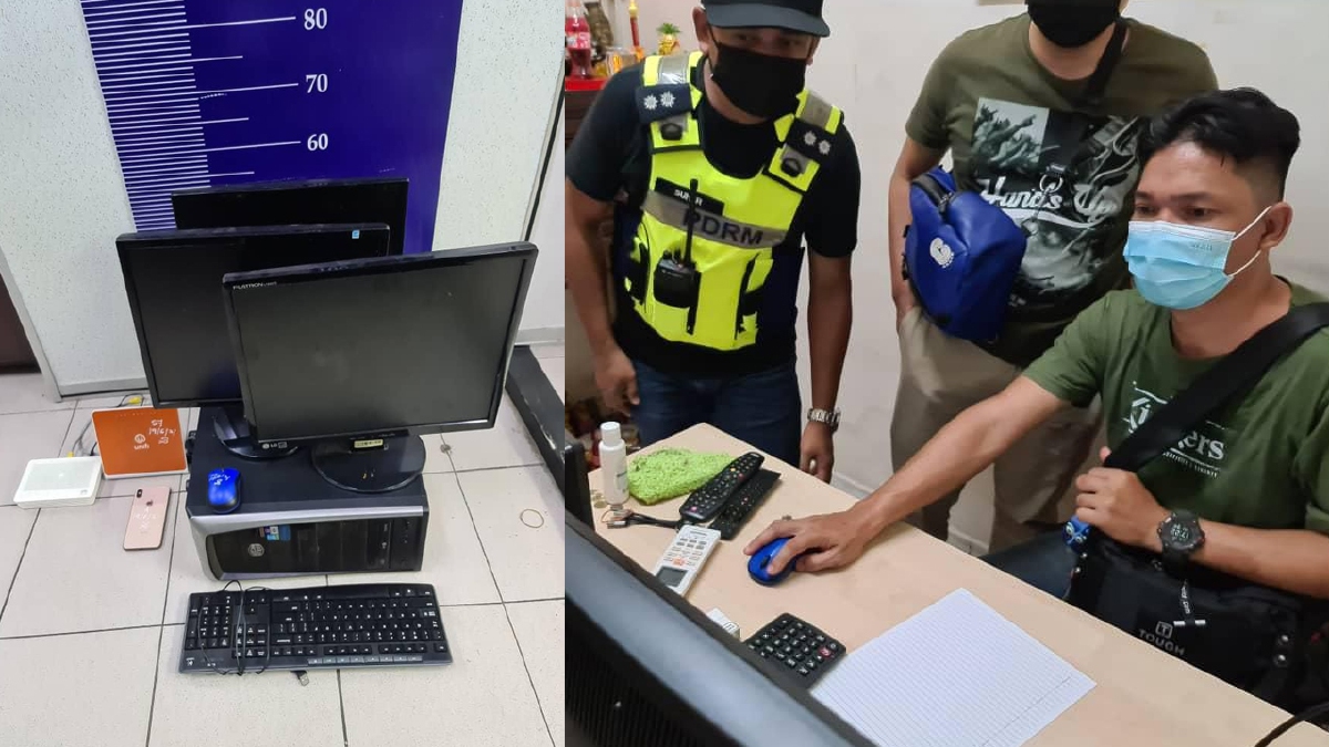 PEGAWAI polis memeriksa komputer yang dipercayai digunakan untuk pertaruhan judi Euro 2020. FOTO ihsan POLIS