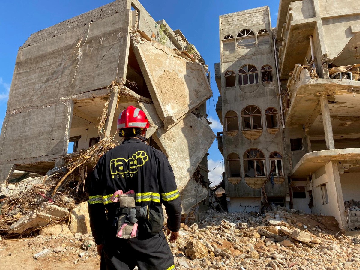 Antara bangunan yang musnah dalam kejadian banjir dahsyat du Derna, Libya. - FOTO Reuters/IAE