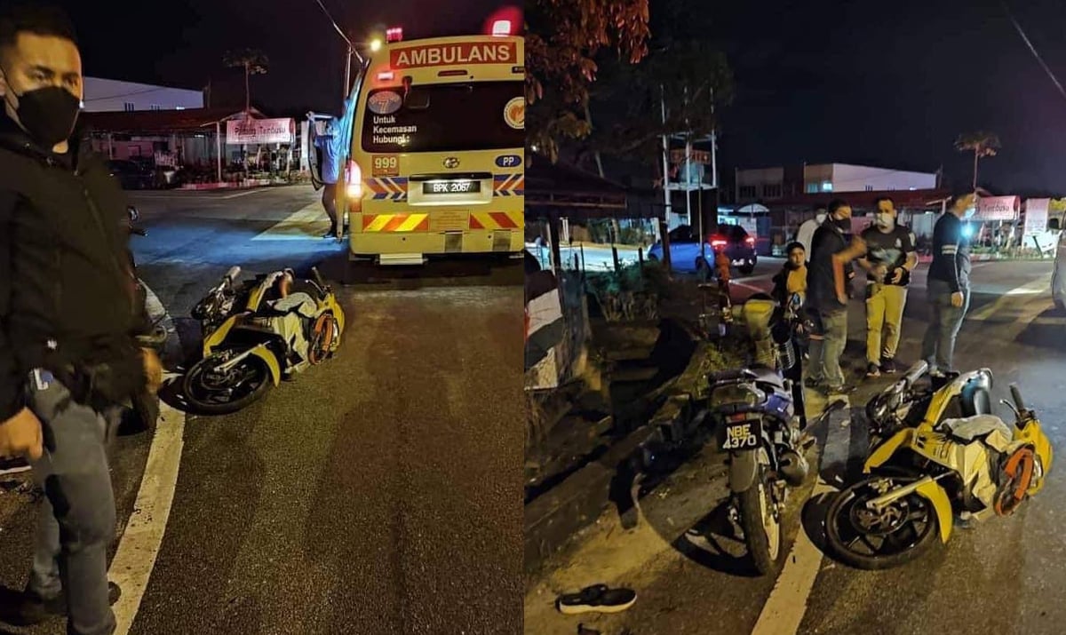 LOKASI kejadian seorang anggota polis terseret hampir 20 meter sebelum terjatuh ke dalam longkang di Penaga, Kepala Batas. FOTO ihsan PDRM