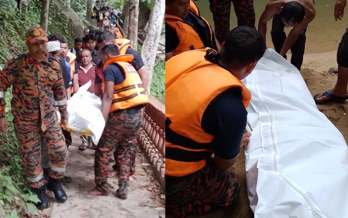 JASAD Mohd Afnan yang ditemukan lemas di kawasan air terjun di Puncak Janing. FOTO ihsan BOMBA