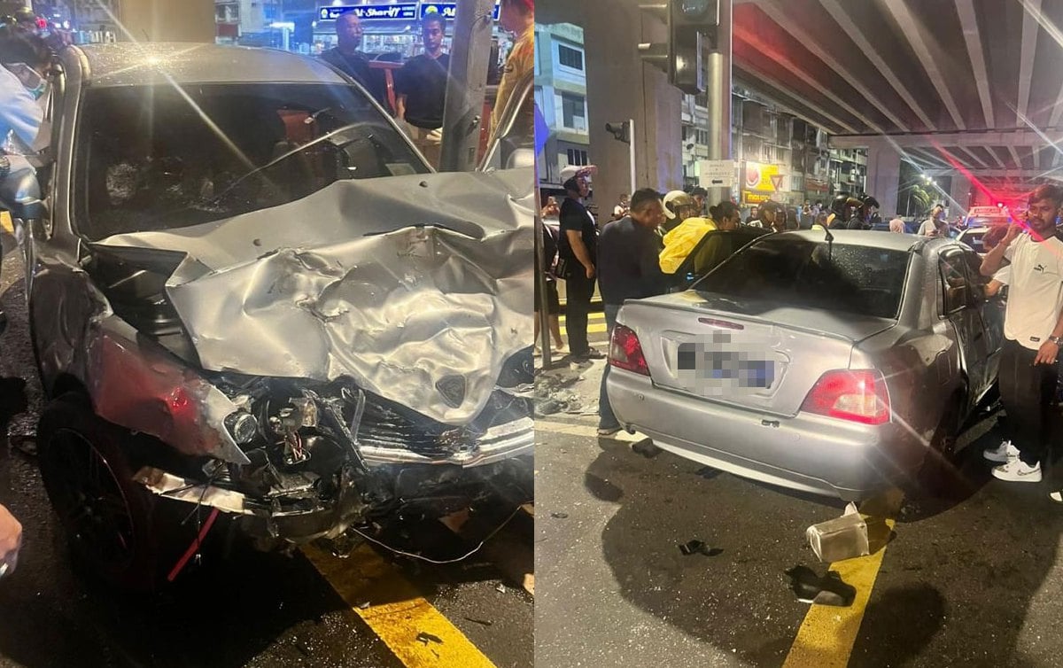 KENDERAAN yang terbabit dalam kemalangan di di Jalan Ampang berhampiran persimpangan lampu isyarat Taman Kosas, Ampang Jaya, semalam.
