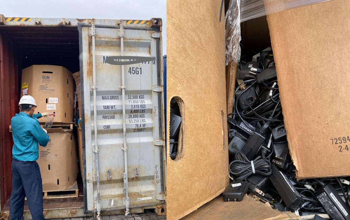 JAS Selangor dan Jabatan Kastam Diraja Malaysia menahan tiga kontena e-sisa dari Amerika Syarikat dan Sepanyol. FOTO ihsan JAS