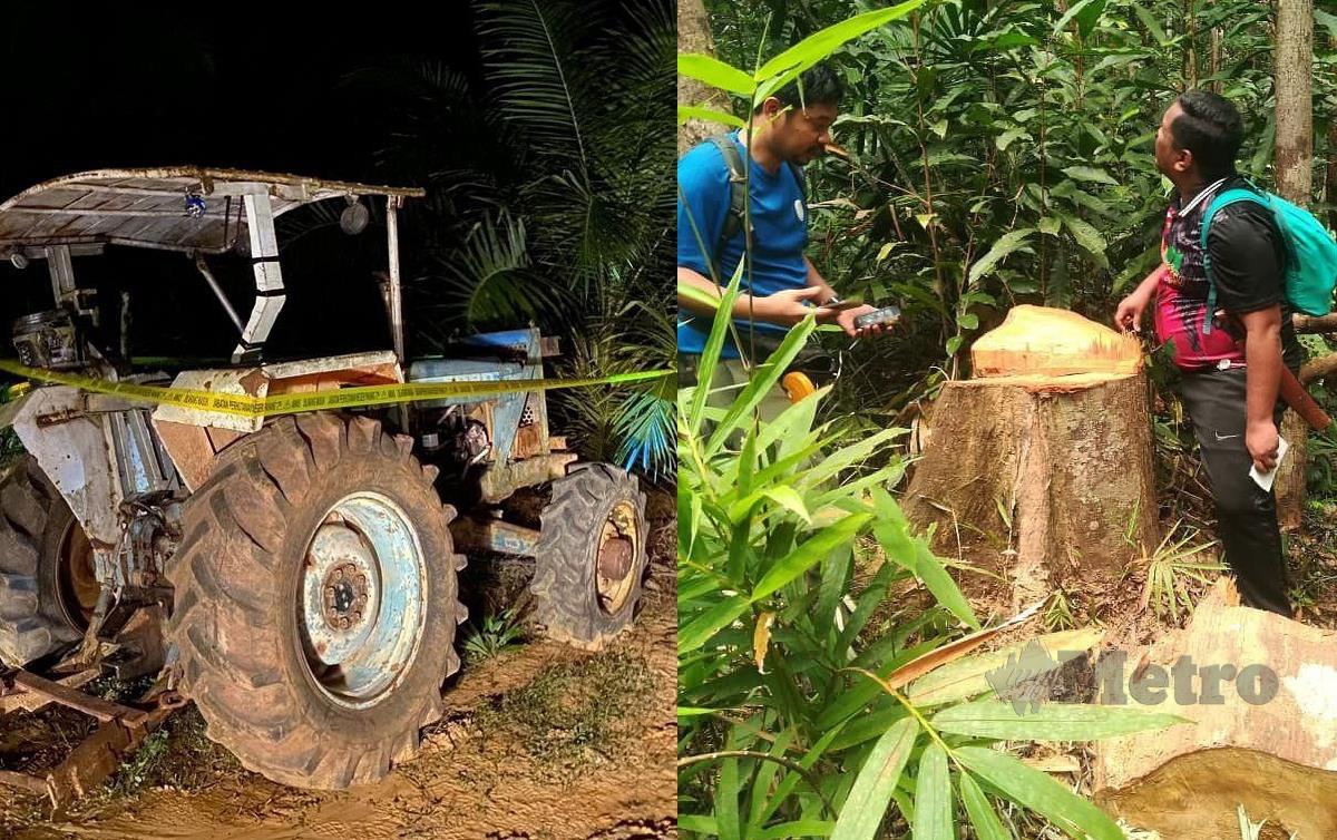 TRAKTOR yang digunakan untuk menarik keluar balak curi ditemui dalam Hutan Simpan Papai. FOTO Mohd Rafi Mamat