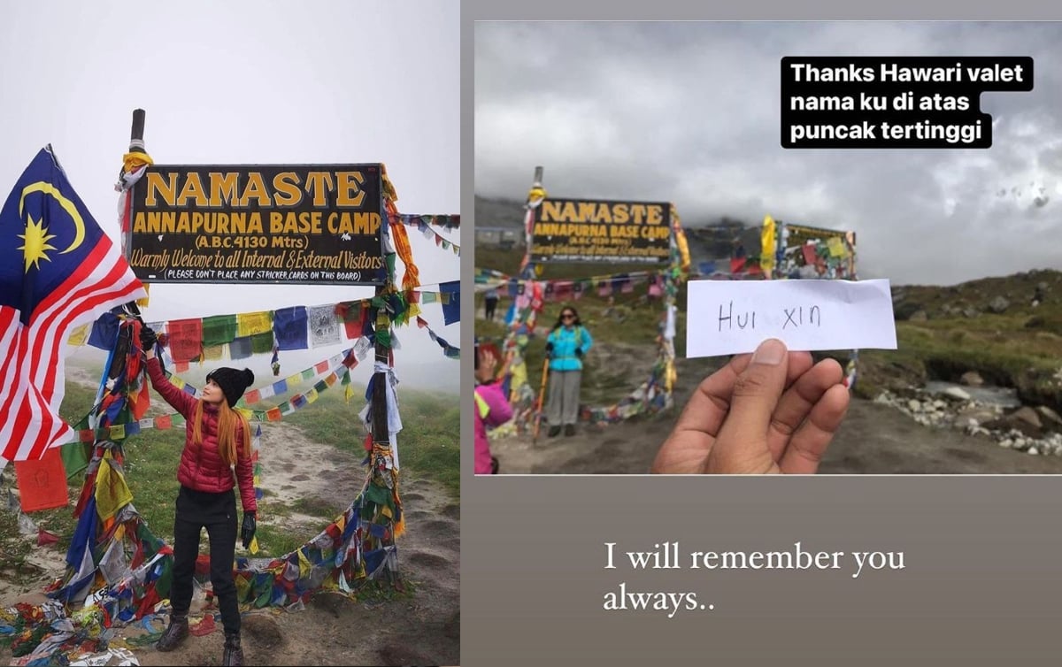 HUI Xin yang juga sahabat Muhammad Hawari mencabar diri menawan puncak ABC, Nepal dengan menginspirasi semangat lelaki itu. FOTO ihsan HUI XIN