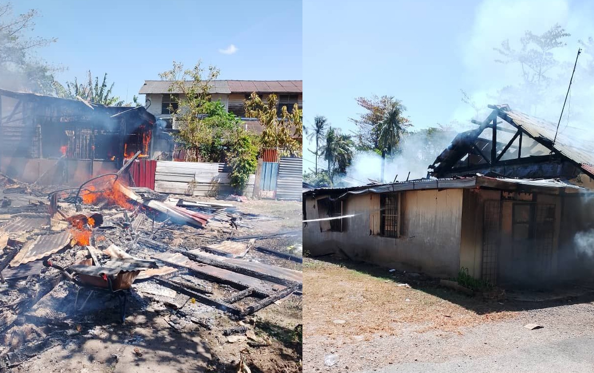 KEBAKARAN yang membabitkan empat rumah di Tanjung Bendahara. FOTO ihsan BOMBA