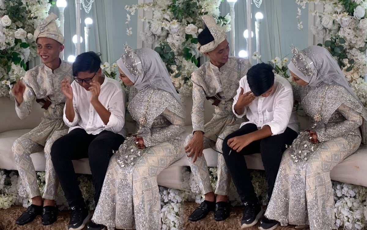RYAN Nur Arief sebak pada majlis perkahwinan abang ketiganya, Muhammad Fariez Aiman pada 24 Februari lalu. 