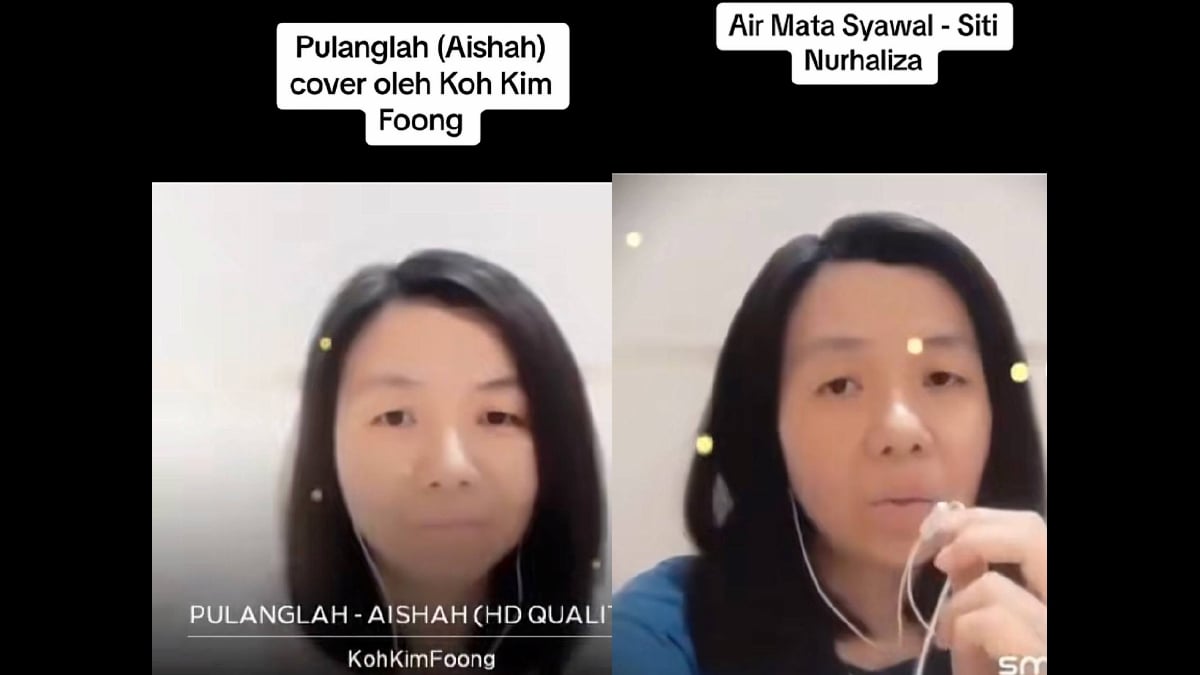 TANGKAP layar video Koh Kim Foong menyanyikan lagu Air Mata Syawal dan Pulanglah yang mendapat pujian warganet. FOTO TikTok