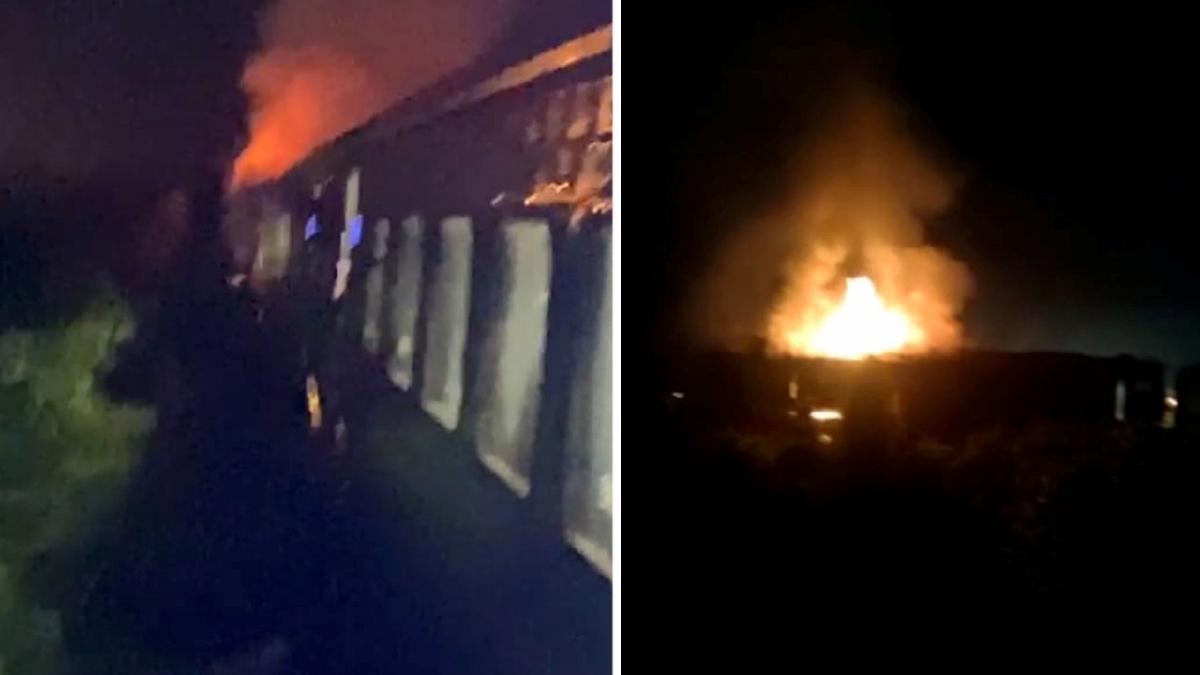 KEBAKARAN membabitkan kepala kereta api berpunca dari enjin yang tiba-tiba mengeluarkan api dalam kejadian di Taman Tasek Kiara jam 10.30 malam tadi. FOTO IHSAN PEMBACA