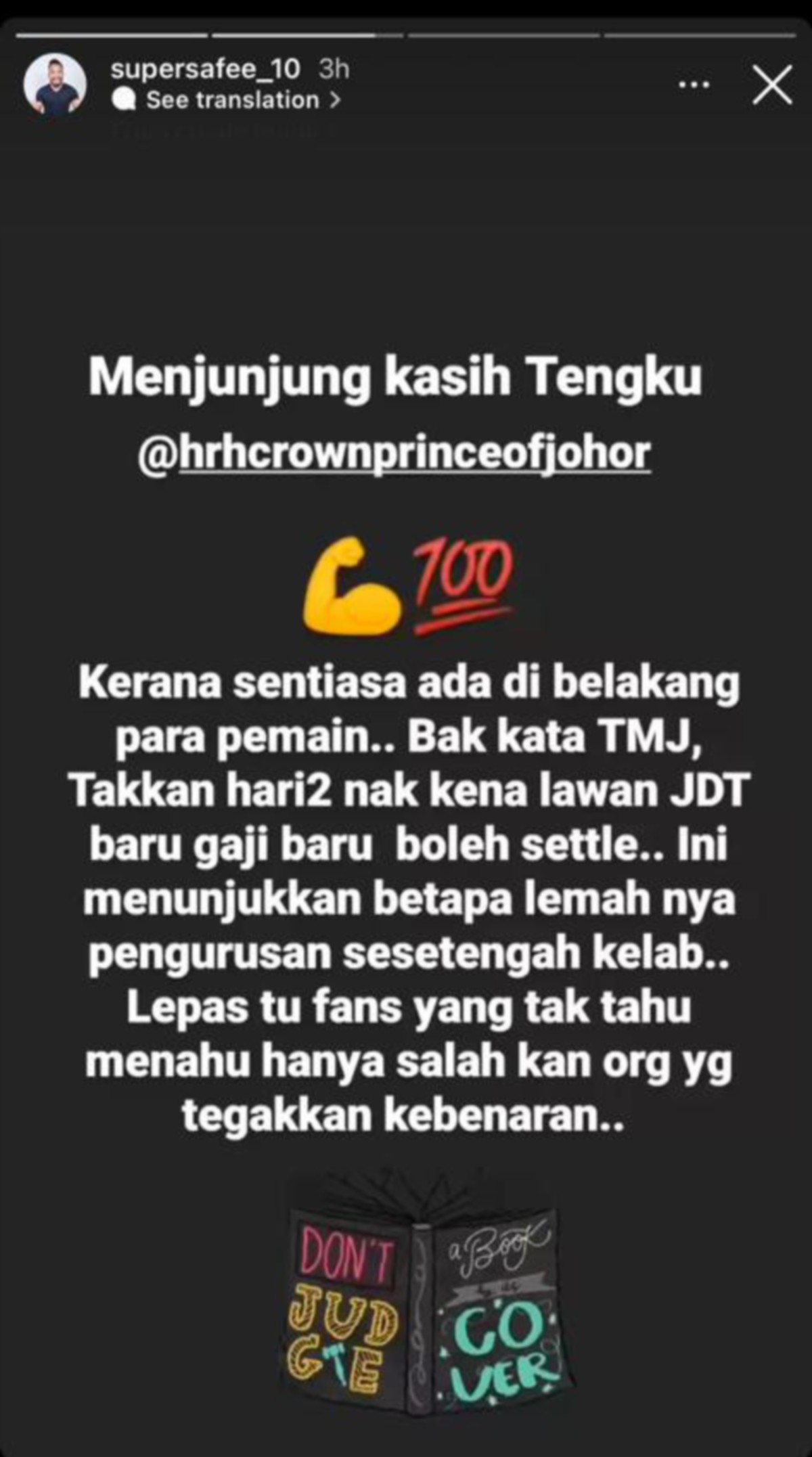 Kenyataan Safee Sali di Story Instagram miliknya.