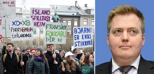 Protes penduduk Iceland di Reykjavik membantah skandal kewangan Perdana Menteri mereka, Sigmundur David Gunnlaugsson (gambar kanan). - Foto REUTERS/AFP
