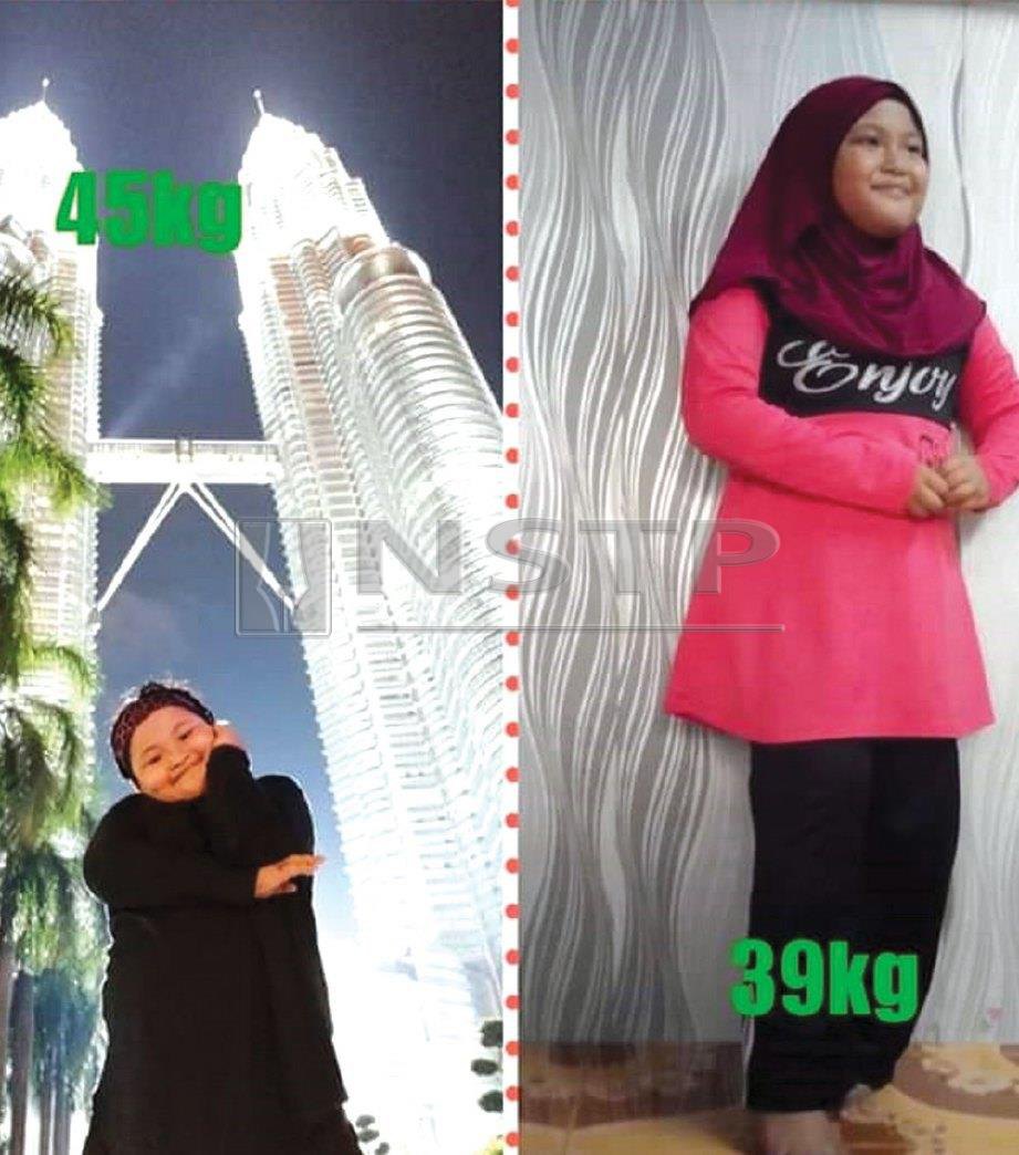 PERBEZAAN berat badan Ifti sebelum dan selepas melakukan perubahan dalam pemakanan dan senaman.