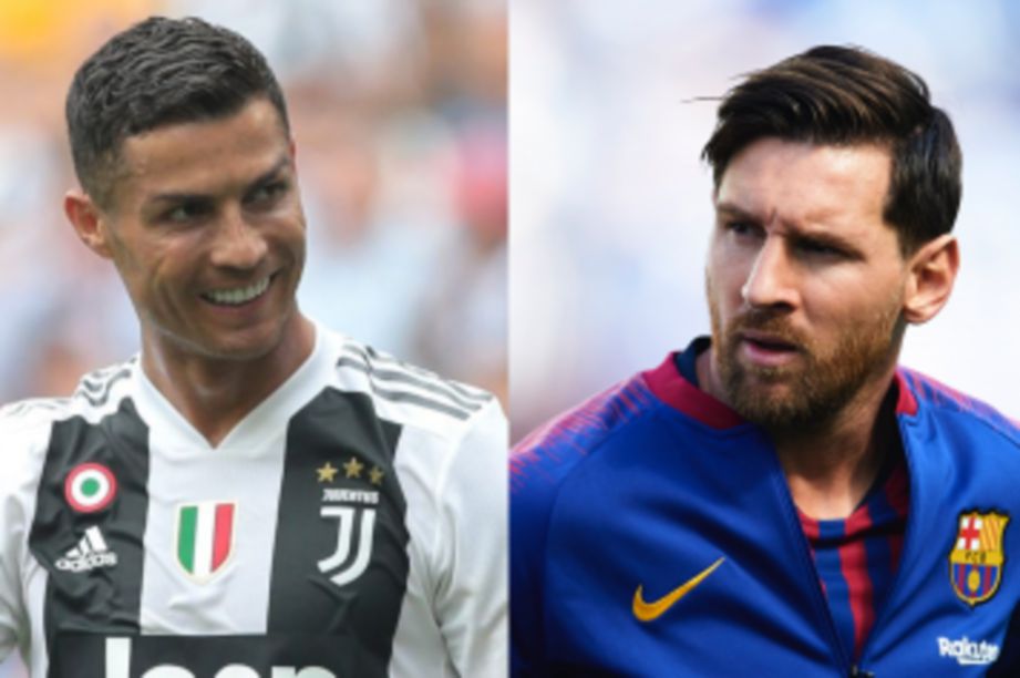 PEMAIN Juventus, Cristiano Ronaldo (kiri) dan pemain Barcelona, Lionel Messi. FOTO Agensi