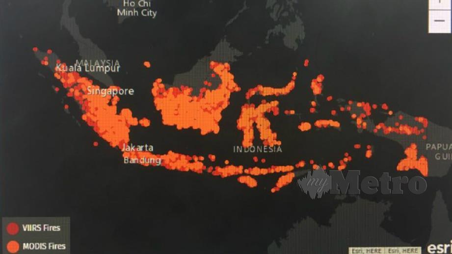 Imej kebakaran yang dikesan di Indonesia dirakam satelit MODIS dan VIIRS. 