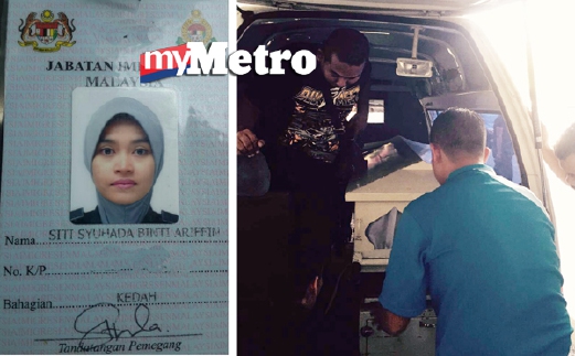 Jenazah Siti Syuhada Ariffin, 32, (gambar kiri) dikebumikan di Tanah Perkuburan Islam Tawar, Baling, malam ini. - Foto Ihsan Ihsan Jabatan Imigresen Kedah