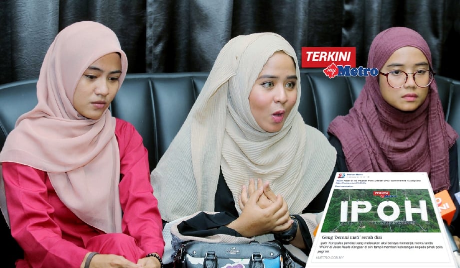 Norfarihan Baharudin (tengah) bersama Nor Farina Baharudin (kiri) dan Azlina Azmi memohon maaf dengan perbuatan mereka. - Foto ABDULLAH YUSOF
