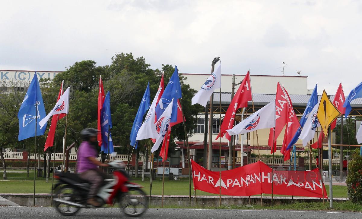 BENDERA parti sempena kempen PRN Johor di Pekan Nanas.