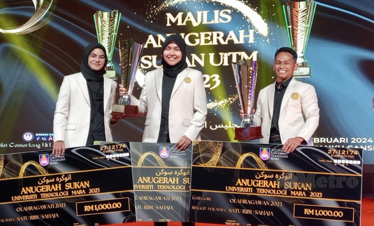 ANIQ dan atlet boling padang  Nur Ain Nabilah  (tengah) serta Aleena dinobatkan Olahragawan serta Olahragawati UiTM 2023.