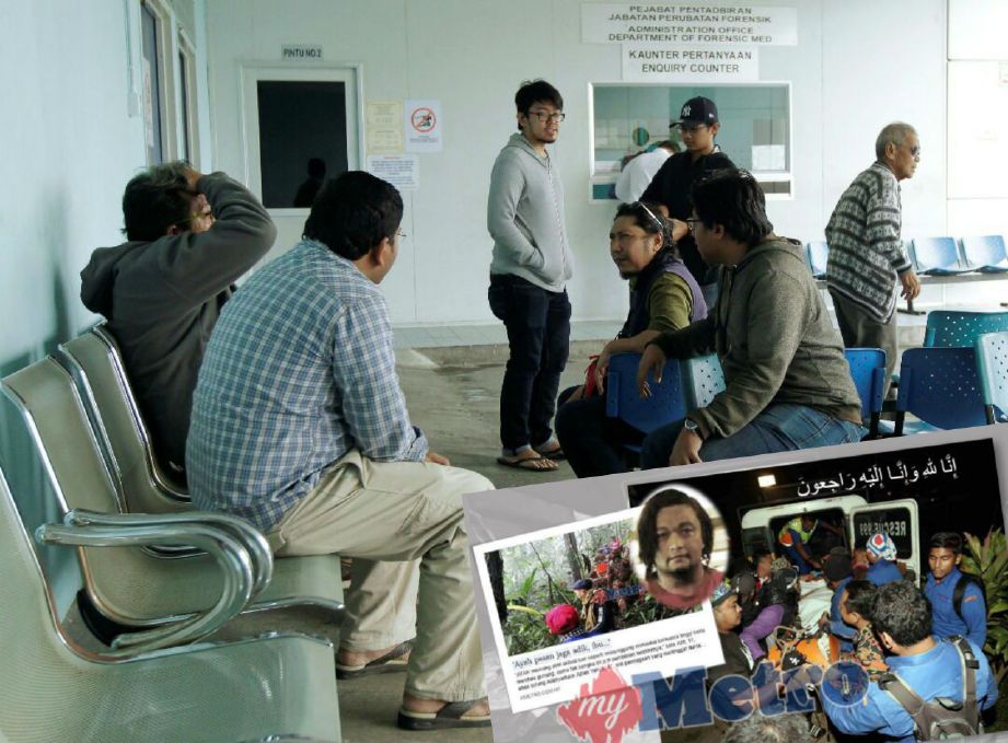 Keluarga ahli perniagaan Azlan Yahya yang maut ketika mendaki gunung Nuang menunggu di Jabatan Perubatan Forensik Hospital Serdang (JPFHS). Gambar Aizuddin Saad.