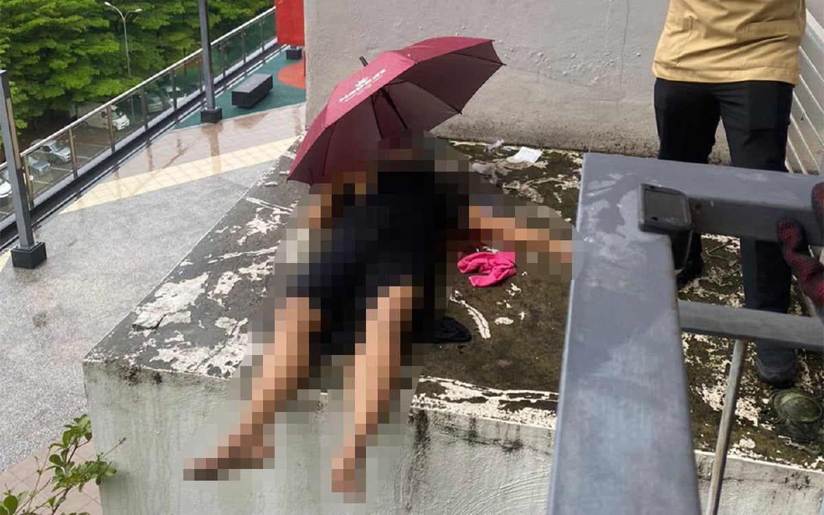Wanita warga Indonesia nyaris maut selepas terjatuh dari tingkat 10. Foto ihsan Bomba