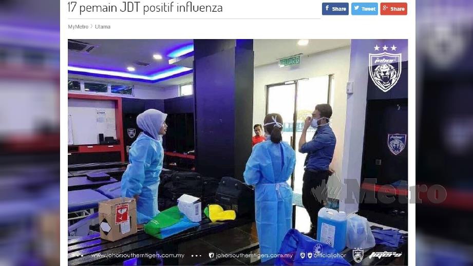Laporan mengenai pemain JDT 'diserang' virus influenza sebelum ini.