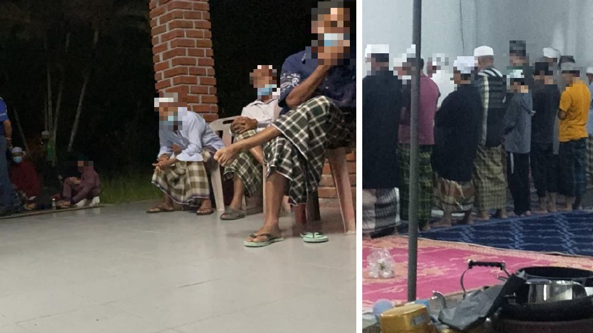 Antara jemaah yang dikesan ingkar SOP PKP dalam pemeriksaan polis di dua surau di Mukim Chetok, Tok Uban, Pasir Mas, kelmarin. Foto Ihsan Pembaca 