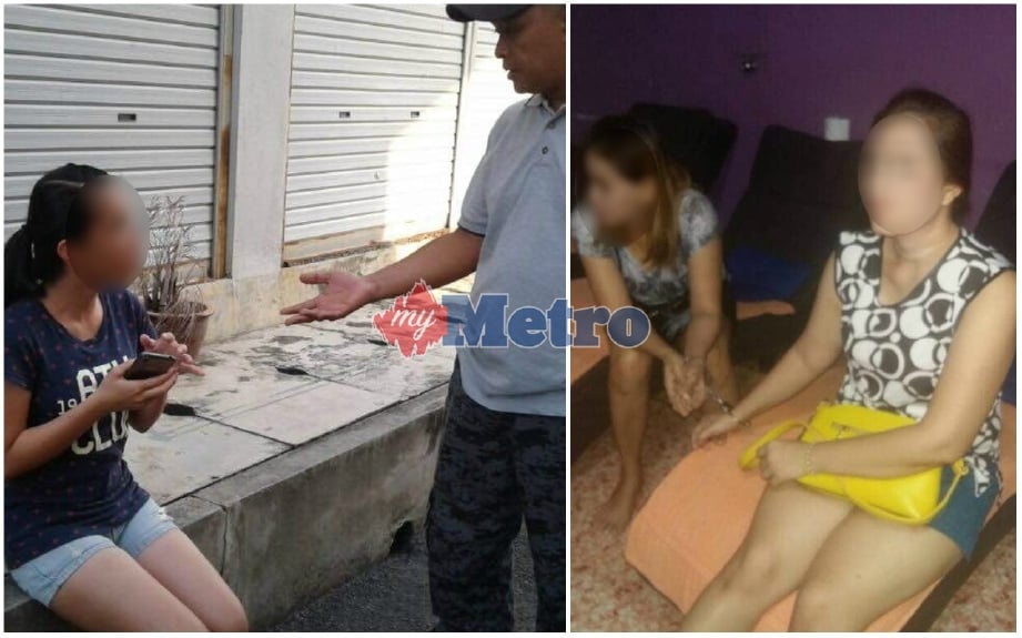 (Kiri) Seorang wanita warga Vietnam dipercayai pelacur ditahan di hadapan sebuah hotel manakala dua wanita Thailand ditahan di premis pusat urut di Pekan Baru Simpang Kuala, petang semalam. FOTO Ihsan JIM Kedah 