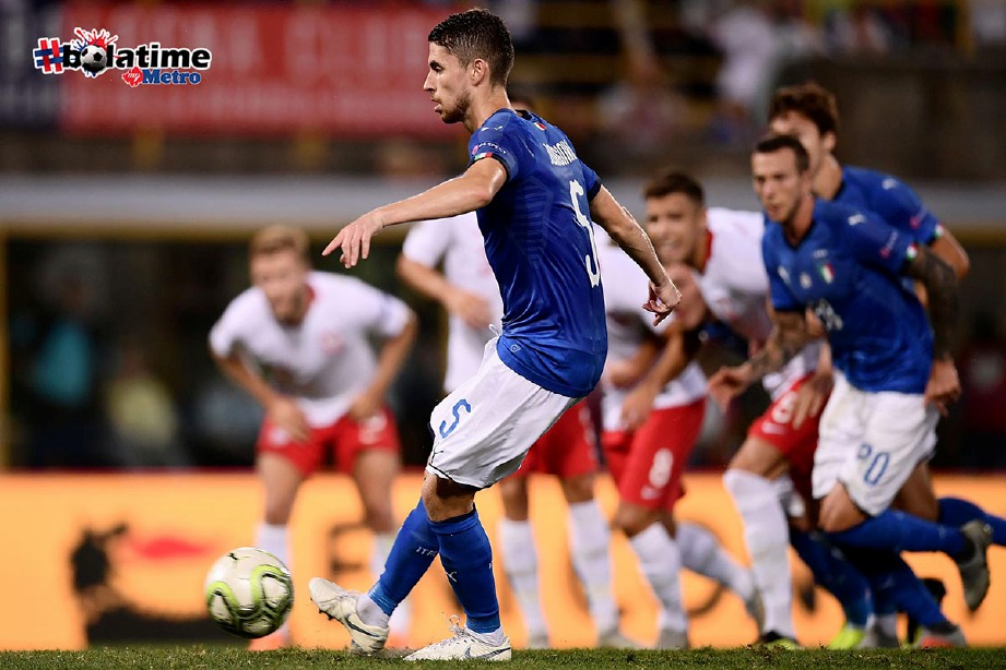 JORGINHO jaring gol penyamaan buat Itali. -Foto AFP