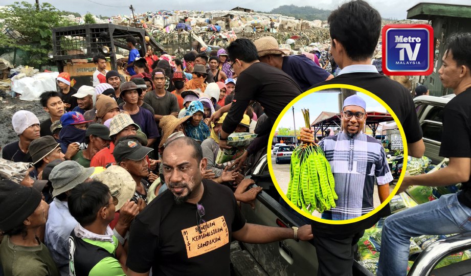 DR Azizul menyampaikan bantuan dalam Misi Bantuan Kemanusiaan Sandakan. Gambar kecil, Dr Azizul menjual petai segar hasil hutan mualaf Orang Asli untuk menampung operasi dakwahnya di Sabah. FOTO NSTP
