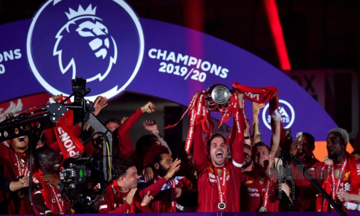 Liverpool merangkul gelaran EPL musim lalu, berada di ranking ke-10 kelab Eropah oleh Uefa. Foto AGENSI